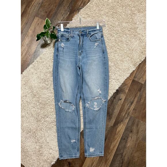 American Eagle Size 00 Short Distressed High Rise Mom Jeans - Picture 1 of 7